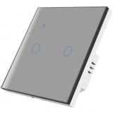 Cumpara ieftin Intrerupator Smart Touch iUni 2 Canale Wi-Fi Sticla Securizata Rezistent Umiditate Control Vocal Argintiu