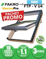 PROMO - Fereastra mansarda FAKRO FTP-V U4, lemn de pin, 3 sticle