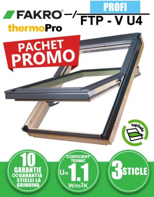 PROMO - Fereastra mansarda FAKRO FTP-V U4, lemn de pin, 3 sticle foto