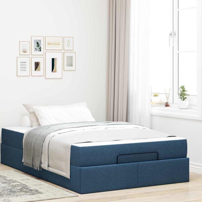 vidaXL Cadru de pat cu saltea albastru 120 x 200 cm țesătură 3399486