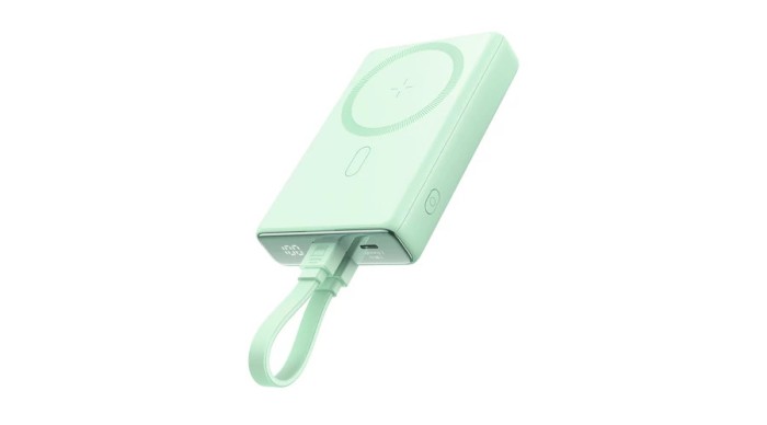 Joyroom Powerbank JR-PBM01 magnetic 10000mAh 20W cu suport + cablu Lightning - USB-C - verde