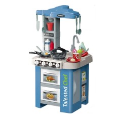 Bucatarie pentru copii WePro Store, circuit de apa real, cuptor si plita, sunete si lumini, accesorizata complet, Albastra, 3 ani +