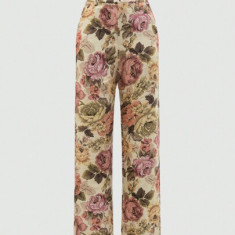 Pantaloni cu imprimeu floral, crem, dama
