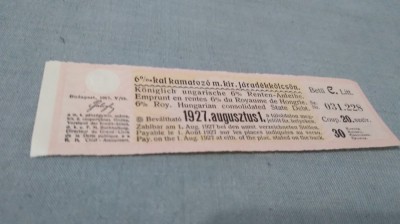 CUPOANE /BON DE TREZORERIE CU REDUCERE 1927 UNGARIA foto