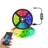 Banda LED RGB 5M WiFi, Interior/Exterior IP65, Control Aplicatie, Adeziva, 16 Mil Culori, Sincronizare Muzica, DIY