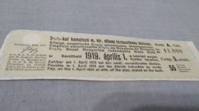 CUPOANE DE TREZORERIE CU REDUCERE 1919 UNGARIA foto