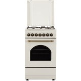 Aragaz Rustic Samus SR550EL3C1, 3 arzatoare pe gaz + 1 electric, Aprindere electrica, Cuptor electric, 48 l, 3 functii, 2200 W, timer mecanic, Beige