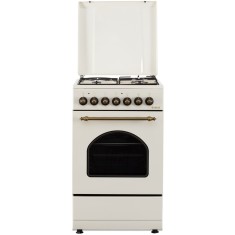 Aragaz Rustic Samus SR550EL3C1, 3 arzatoare pe gaz + 1 electric, Aprindere electrica, Cuptor electric, 48 l, 3 functii, 2200 W, timer mecanic, Beige