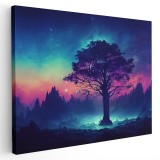 Tablou cu copac fantezie peisaj fantastic roz verde albastru 1360 Tablou canvas pe panza CU RAMA 70x100 cm