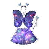 Costum Fluturas cu Aripi Modelabile Luminoase pentru Copii, Fusta din Tul cu Lumini, Bagheta si Bentita, 4 piese