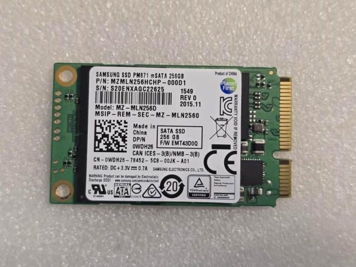 Solid-State Drive (SSD) Samsung 256GB PM871 MZ-MLN256D mSATA