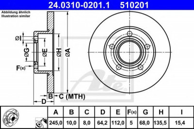 Disc frana AUDI A6 (4B2, C5) (1997 - 2005) ATE 24.0310-0201.1 foto