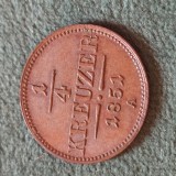 Austria 1/4 kreuzer 1851 A , detalii de colectie