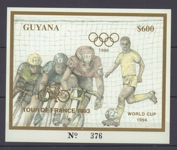 GUYANA 1993 FOTBAL CUPA MONDIALA DIN SUA TURUL FRANTEI GOLD FOIL