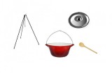 Set ceaun fonta emailata 15lit. cu suport 1,2m, lingura de lemn 40cm si capac Handy KitchenServ, Perfect Home