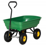 Cărucior de grădină 75L din oțel și PP cu cuvă rabatabilă și m&acirc;ner de transport, 109x52x94 cm, de culoare verde &icirc;nchis Outsunny | Aosom Romania