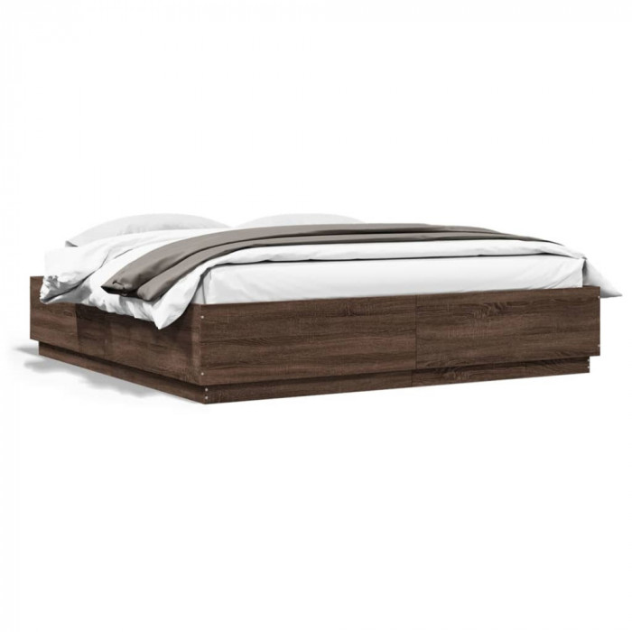 vidaXL Cadru de pat, stejar maro, 200x200 cm, lemn prelucrat