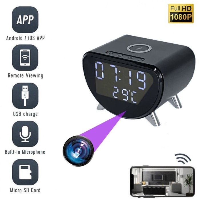 Camera Spion Wi-Fi Ascunsa in Ceas de Birou TSS-SZ07 , Inregistrare Audio-Video, Memorie Interna 32GB, Full HD, Activare la Miscare, cu Aplicatie Live