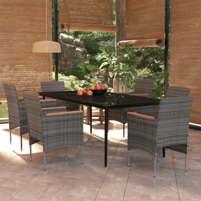 vidaXL Set de servit masa pentru grădină, 7 piese, gri și negru 3099351 foto