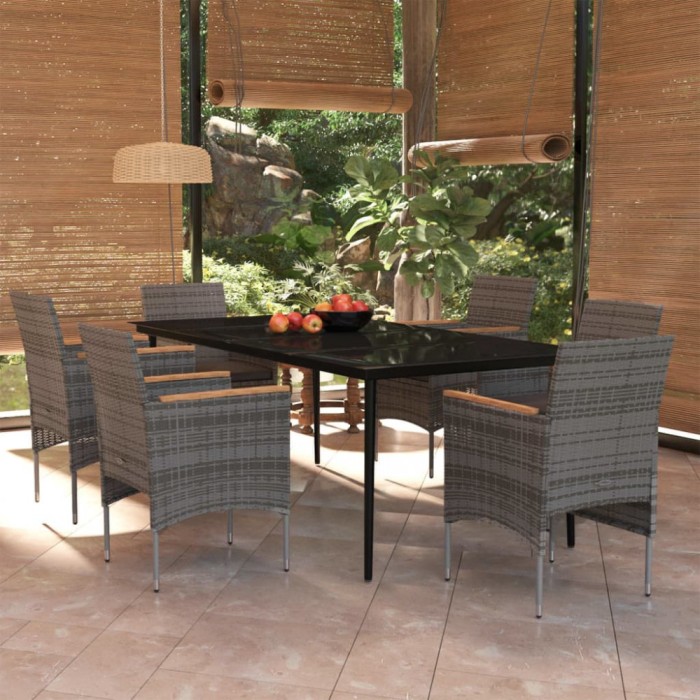 vidaXL Set de servit masa pentru grădină, 7 piese, gri și negru 3099351