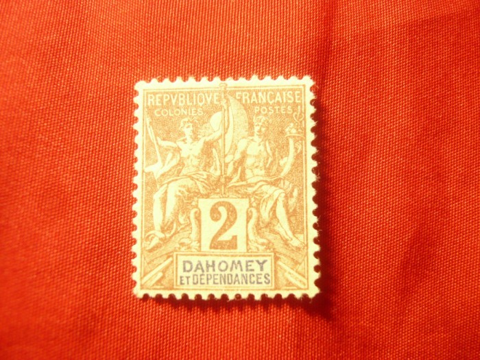 Timbru Dahomey et Dependances colonie Franceza 1899 val. 2c fara guma