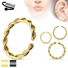 Piercing pentru nas din oțel, cerc răsucit &icirc;n spirală, culori diverse - Grosime x diametru: 1,2 mm x 8 mm, Culoare: Auriu