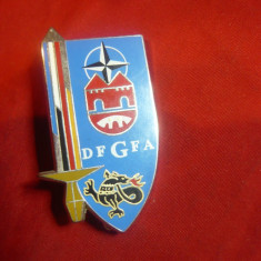 Insigna NATO DFGFA , metal si email , h=5cm ,design Arthus Bertrand Paris