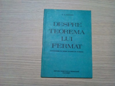 DESPRE TEOREMA LUI FERMAT - M. M. Postnikov - 1983, 181 p. foto