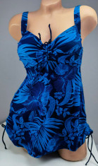 Costum de baie Tankini,doua piese,cu rochita si pantalon scurt ,Print Floral Albastru foto