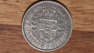 Noua Zeelanda -raritate argint - 1/2 half crown 1934 -George V- absolut superba! foto