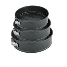 Set 3 forme de tort si pasca, 24, 26 si 28 cm , baza detasabila, rotunda, negru