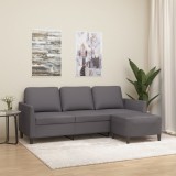VidaXL Canapea cu 3 locuri și taburet, gri, 180 cm, piele ecologică