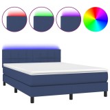 Cumpara ieftin Pat cu arcuri, saltea si LED, albastru, 140x200 cm, textil