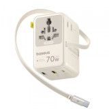 Incarcator Retea Cu Cablu USB-C Baseus Travel EnerCore CG11, 70W, 2 x Priza - 1 x USB-C - 2 x USB-A, Alb E0307E01