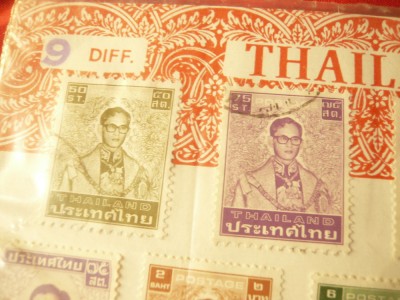 Carton Filatelic Thailanda cu Set 9 timbre Rege Aduljadeh, stampilate foto