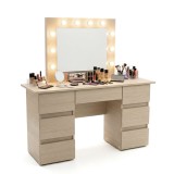 Masa de toaleta/machiaj, Vanessa, zebrano, cu oglinda si LED-uri, 130x43x143 cm