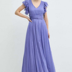 Nissa rochie de mătase culoarea violet, maxi, evazați, RS14802