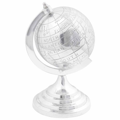 vidaXL Sculptură glob, argintiu, 16.5x14x26 cm, aluminiu foto
