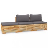 Set mobilier gradina cu perne, 3 piese, lemn masiv de tec