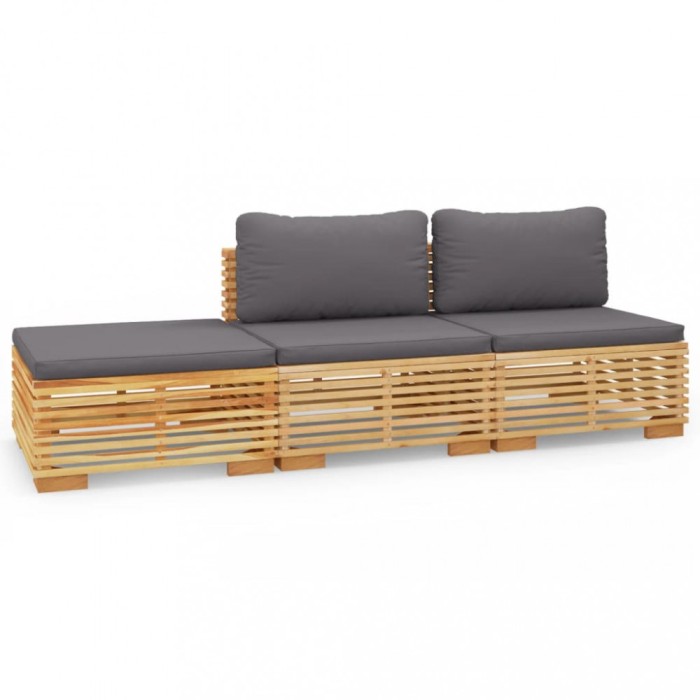 Set mobilier gradina cu perne, 3 piese, lemn masiv de tec
