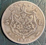 ROMANIA REGELE CAROL I, 5 LEI 1880(Semnatura pe CERC)/ SE VINDE MONEDA DIN POZE!