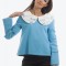 Bluza albastra cu maneci lungi si guler alb brodat