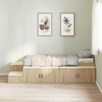 vidaXL Cadru de pat cu depozitare Stejar Sonoma 244 x 127 x 53.5 cm 3335559 foto