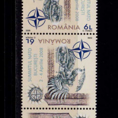 RO 2008 LP 1798 d"Summitul NATO Buc. ",straif de 3 ambele tipuri tete-beche,MNH