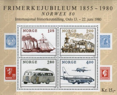 Norvegia 1980 - Transport, tren, avion, vapor, bloc neuzat foto