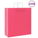 vidaXL Pungi de h&acirc;rtie 250 buc cu m&acirc;nere roz 45x17x48 cm
