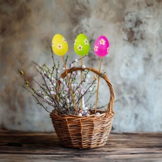 Set decoratiuni Paste oua pe bat 12 buc, decor ghiveci si aranjamente florale, oua decorative