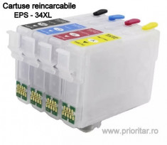 Cartuse reincarcabile pt EPSON 34XL autoresetabile T3471 T3472 T3473 T3474... foto