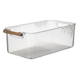 Cutie de depozitare din plastic transparent cu m&acirc;ner din lemn, 7.46 L, CMCLASS