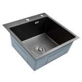 Chiuveta bucatarie B&Ouml;HM BH5050BA, inox alimentar SUS304, 500 x 500 x 220 mm, finisaj Negru, sifon inclus